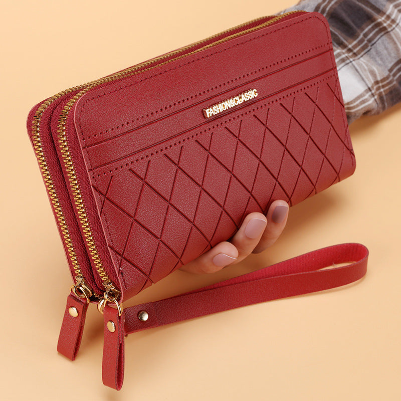 Women's Simple Double Zipper Multiple Card Slots Long Wallet