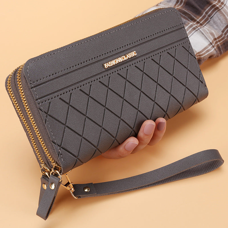 Women's Simple Double Zipper Multiple Card Slots Long Wallet