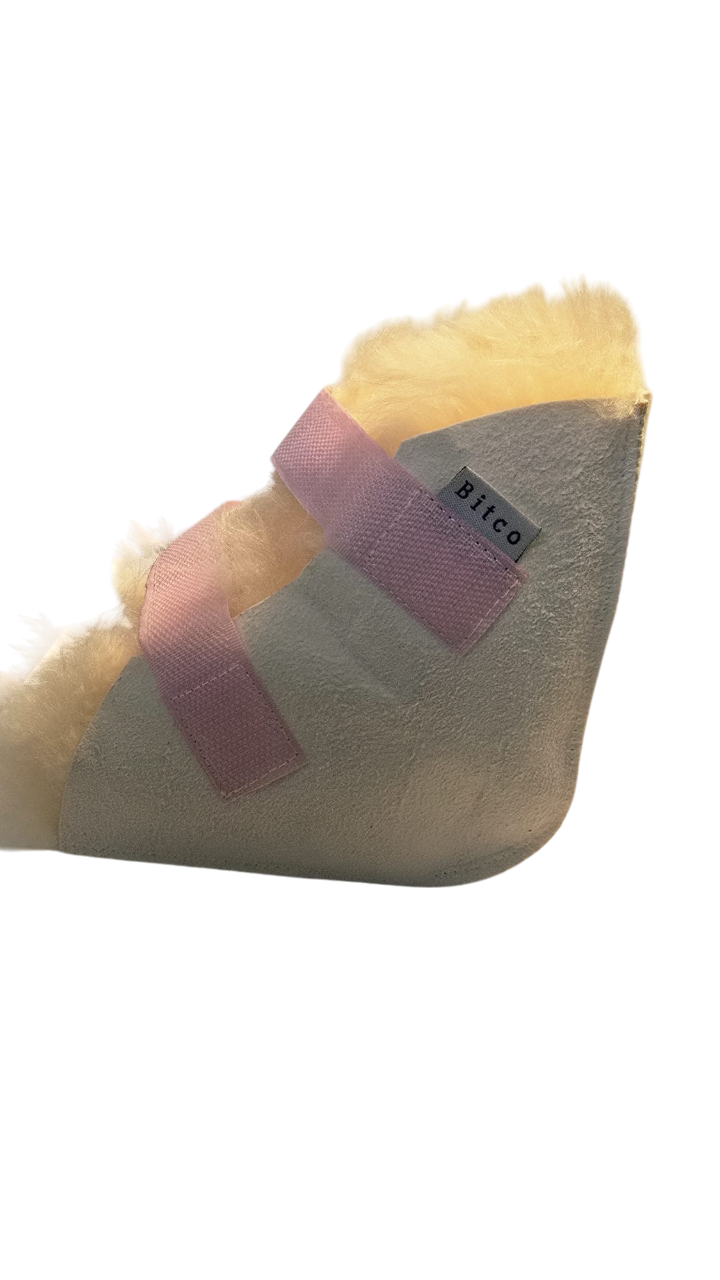 Bitco Medical-Grade Sheepskin Heel Protector – Pressure Relief Pad for Bedridden or Diabetic Use. 1-Unit