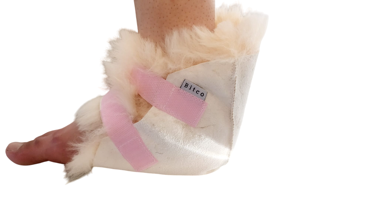 Bitco Medical-Grade Sheepskin Heel Protector – Pressure Relief Pad for Bedridden or Diabetic Use. 1-Unit