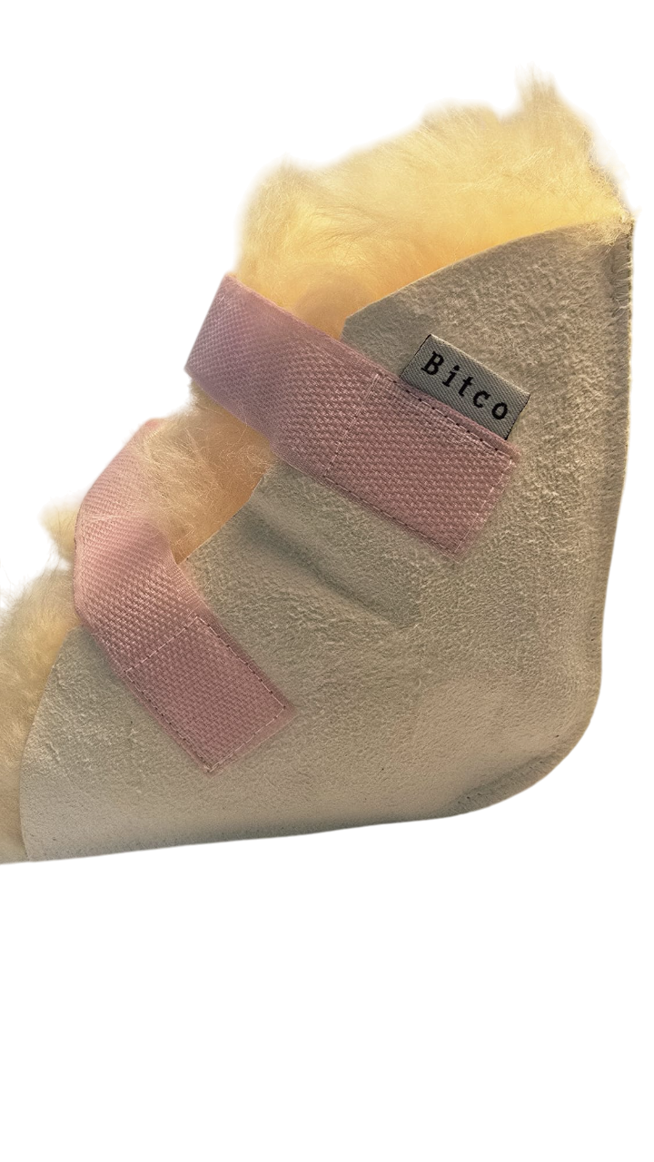 Bitco Medical-Grade Sheepskin Heel Protector – Pressure Relief Pad for Bedridden or Diabetic Use. 1-Unit