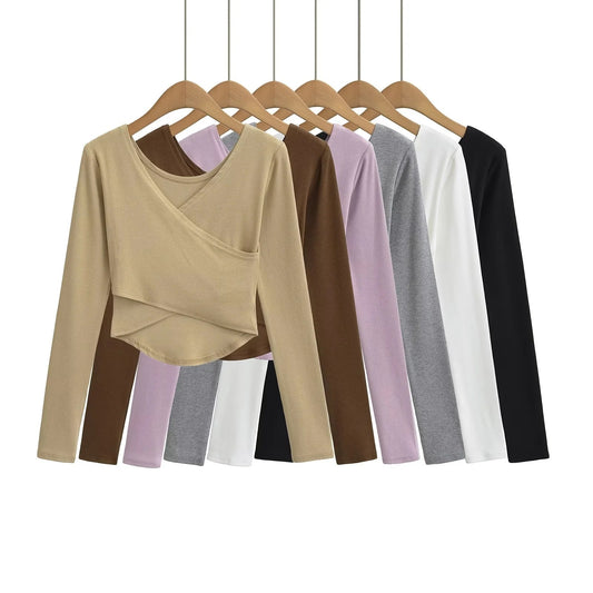 Women's Pure Desire Style Cross V-neck Wrapped Chest Long Sleeve
